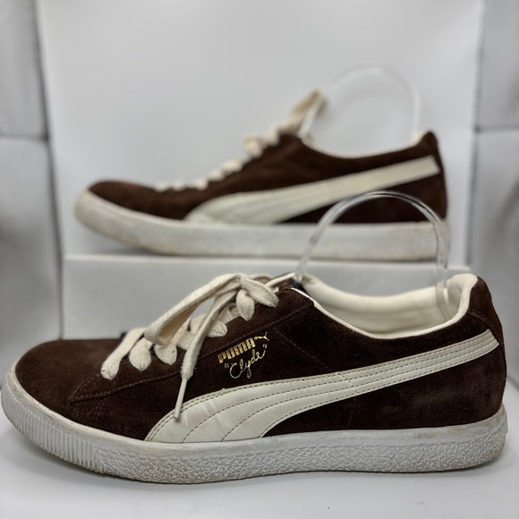 Puma Clyde Suede Sneakers Brown White Low Top Lace Up Men's Size 11 - Picture 1 of 8